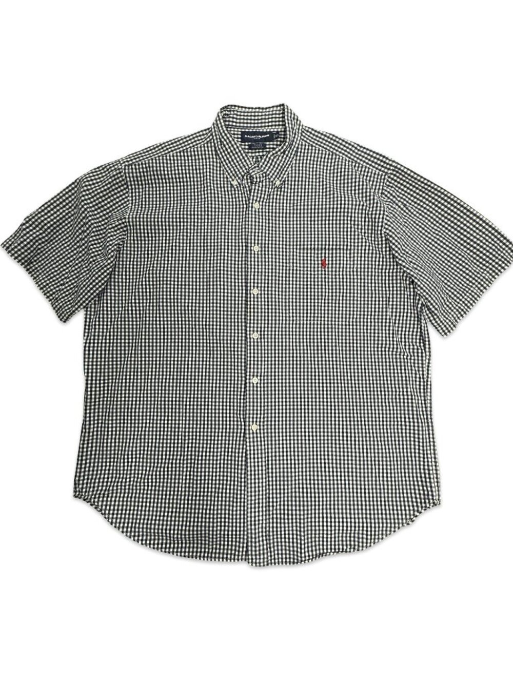 Vtg Ralph Lauren Golf Shirt Men XL Black White Gingham Check Tilden Short Sleeve